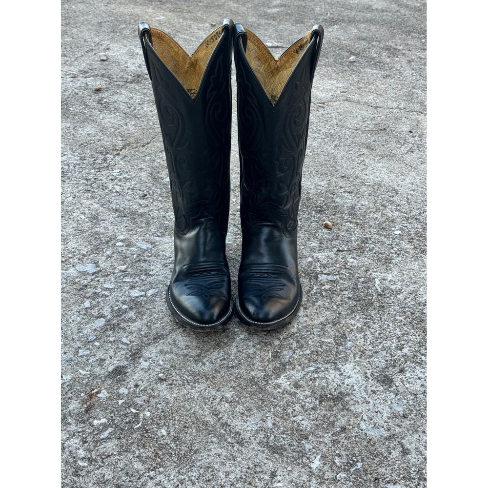 Justin Womens Black Leather Western Cowboy Boots Pointed Toe Stitched L4911 7B